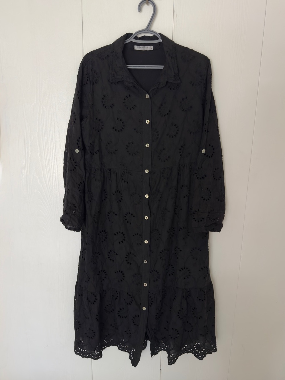 Valentina Naldi Black Eyelet Button-Front Women's Dress